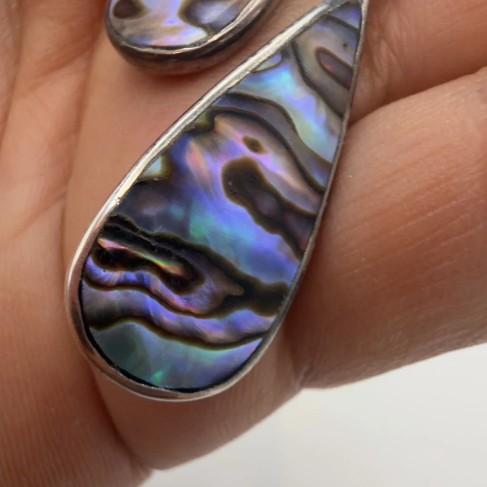 Vtg ATI Abalone Shell Sterling Silver Earrings Teardrop Dangle Pretty